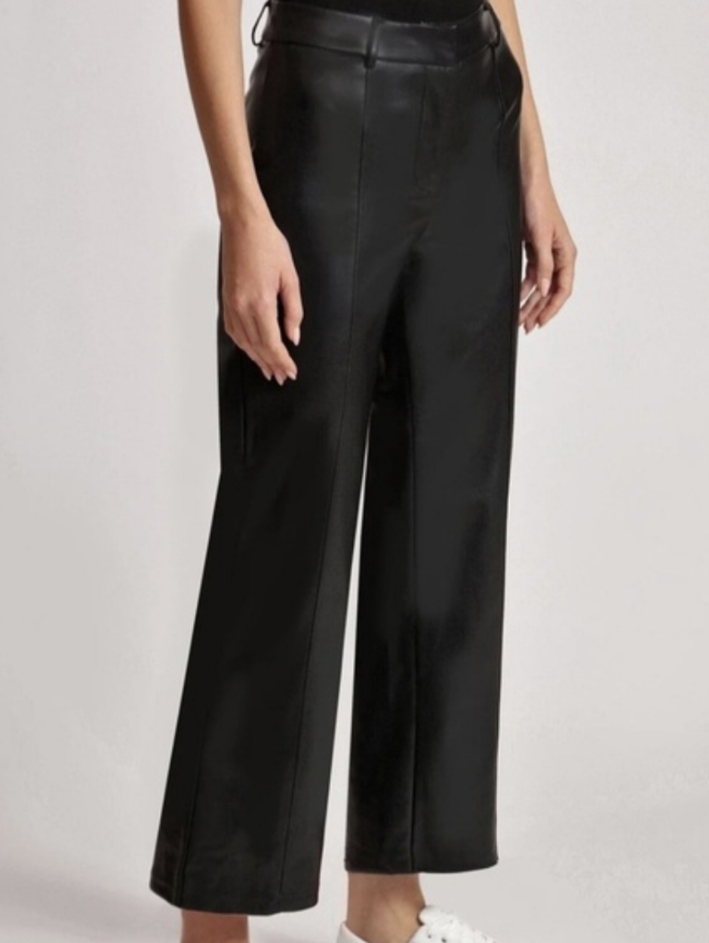 Avec Les Filles Black Faux Ever Leather‎ Wide Leg Cropped Trouser Pants Size M - Picture 3 of 11